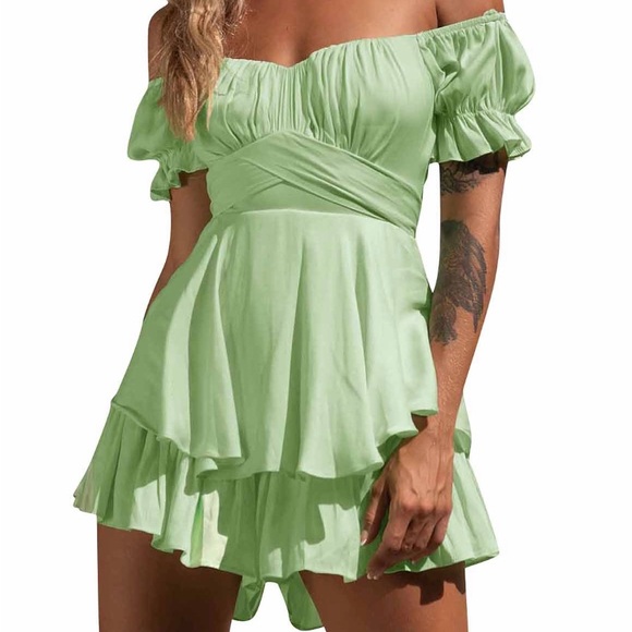 Pants - 🖤Alrise Green Romper Dress - Light Green